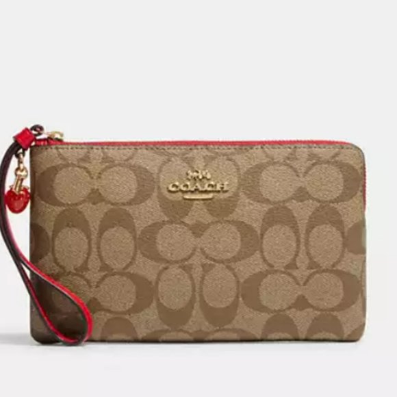 Coach - Large Corner Zip Wristlet In Signature Canvas with electric red - Picture 1 of 11